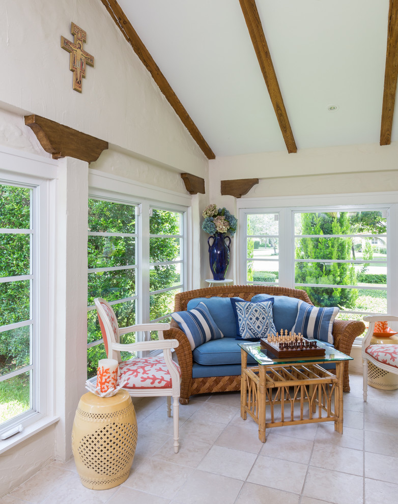 Inspiration for a mediterranean sunroom remodel in Miami with no fireplace and a standard ceiling
