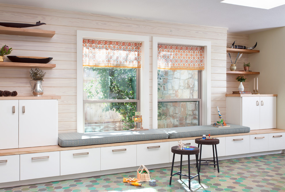 Inspiration för ett mellanstort vintage uterum, med klinkergolv i porslin och takfönster