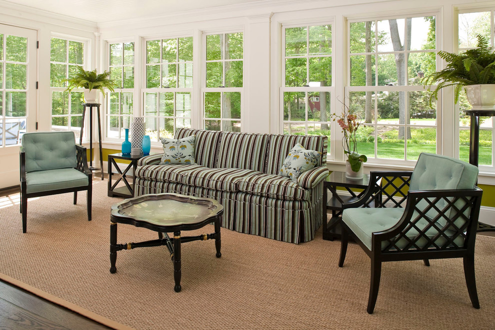 Design ideas for a medium sized classic conservatory in Bridgeport with carpet, no fireplace, a standard ceiling and brown floors.