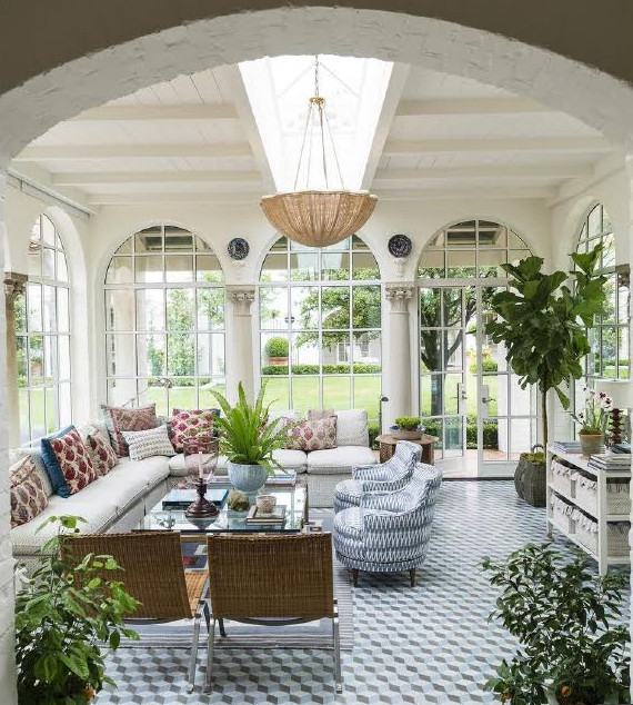 Design ideas for a large traditional conservatory in Bridgeport with laminate floors, no fireplace, a standard ceiling and blue floors.