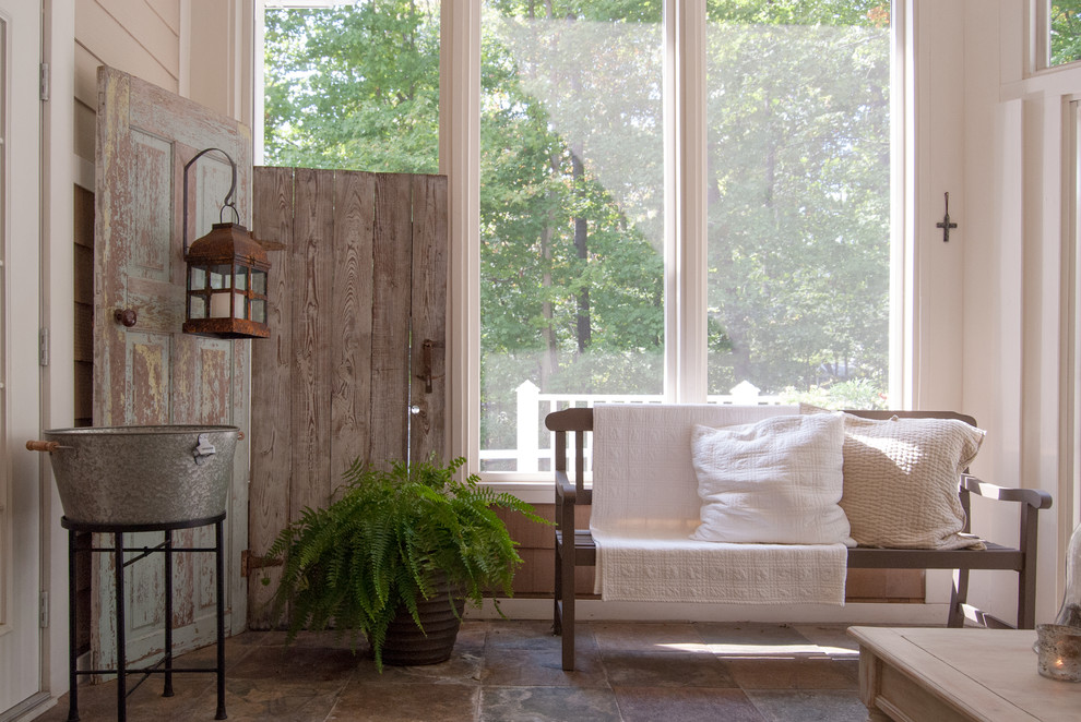 Inspiration for a shabby-chic style sunroom remodel in Cincinnati with no fireplace