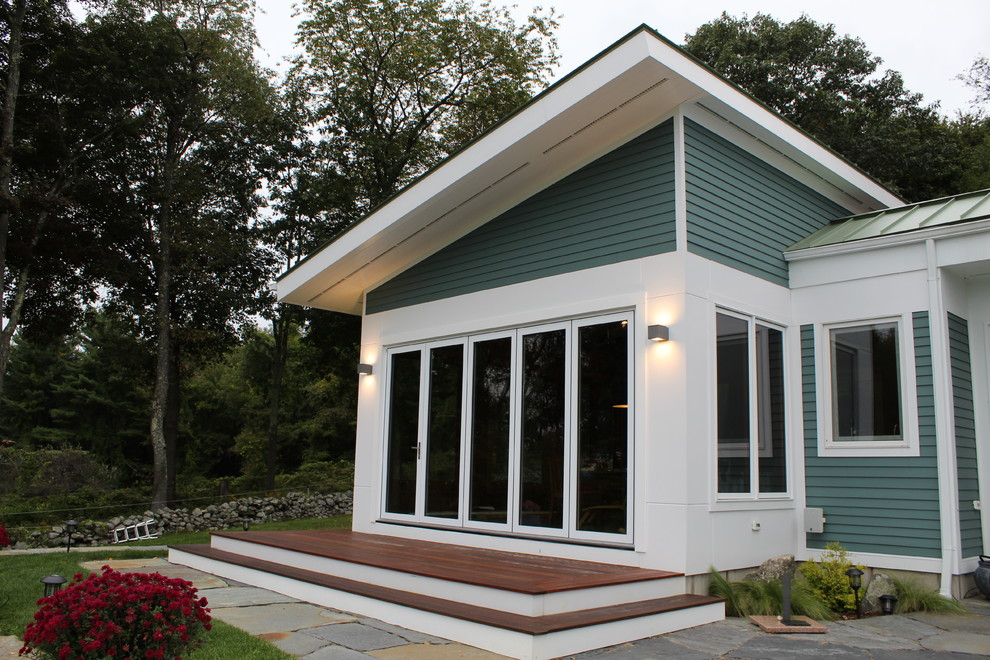 Ispirazione per una veranda design di medie dimensioni con pavimento in gres porcellanato