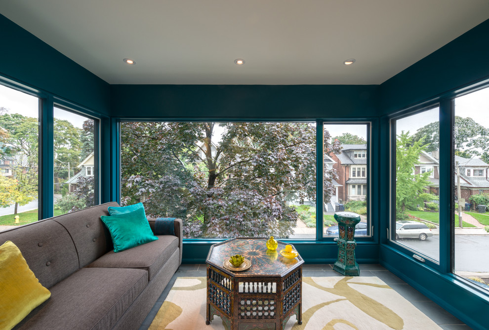 Example of a small trendy slate floor and gray floor sunroom design in Toronto with a standard ceiling and no fireplace