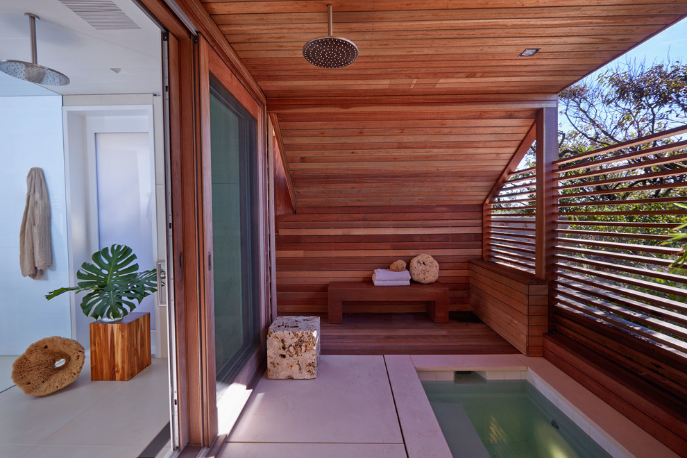 Immagine di una veranda stile marinaro di medie dimensioni con pavimento in cemento, nessun camino, soffitto classico e pavimento grigio
