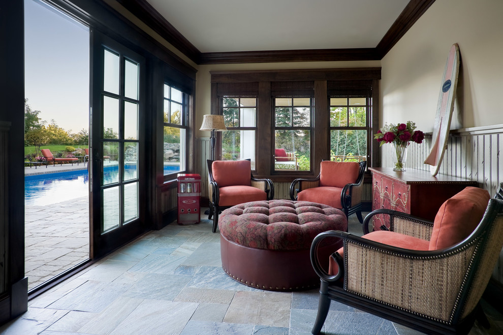 Design ideas for a classic conservatory in Sacramento with a standard ceiling and grey floors.