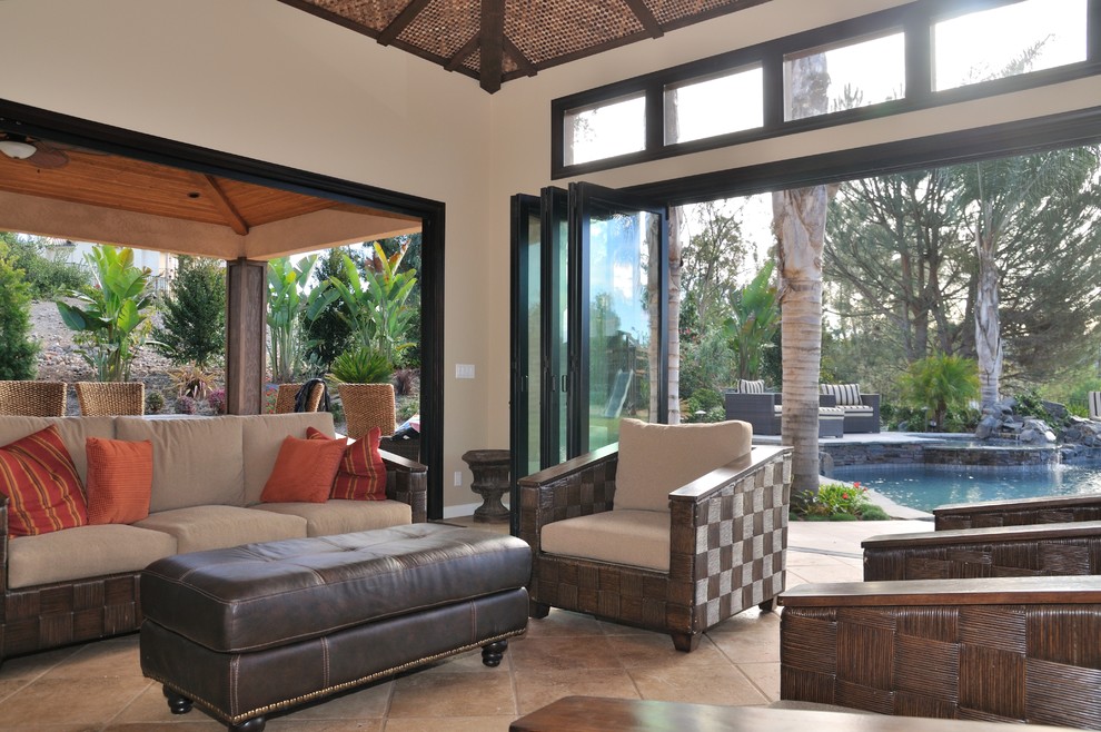 Lanai Bifolding Doors in Santa Rosa, CA Tropical Sunroom Orange