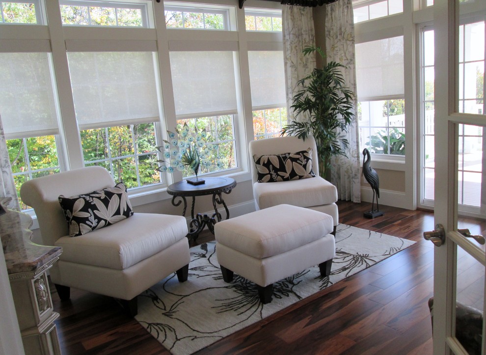Inspiration for a contemporary medium tone wood floor sunroom remodel in Other