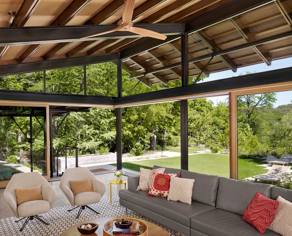 Photo of a contemporary conservatory in Austin with a standard ceiling.