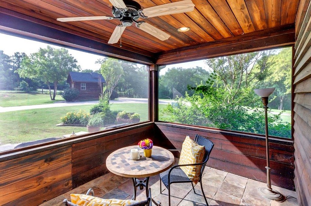 Example of a mid-sized mountain style ceramic tile sunroom design in Dallas with a standard ceiling