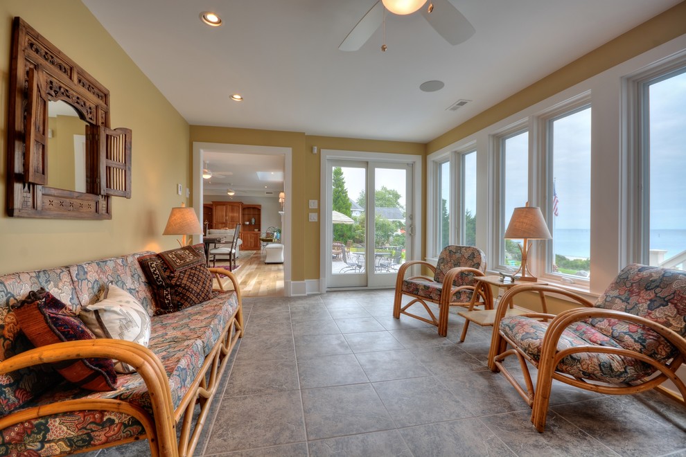 Large beach style marble floor sunroom photo in Bridgeport with a standard ceiling