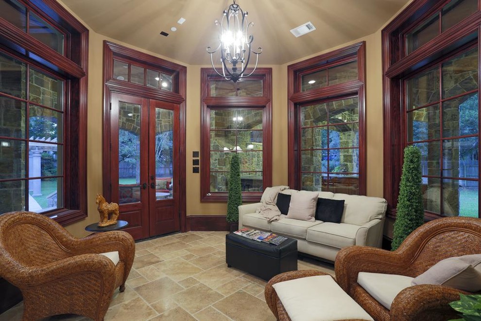 Medium sized classic conservatory in Houston with ceramic flooring.