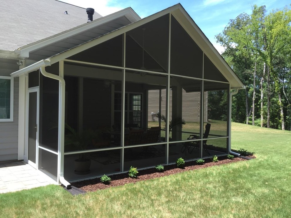 Example of a mid-sized classic gray floor sunroom design in Charlotte with no fireplace and a standard ceiling