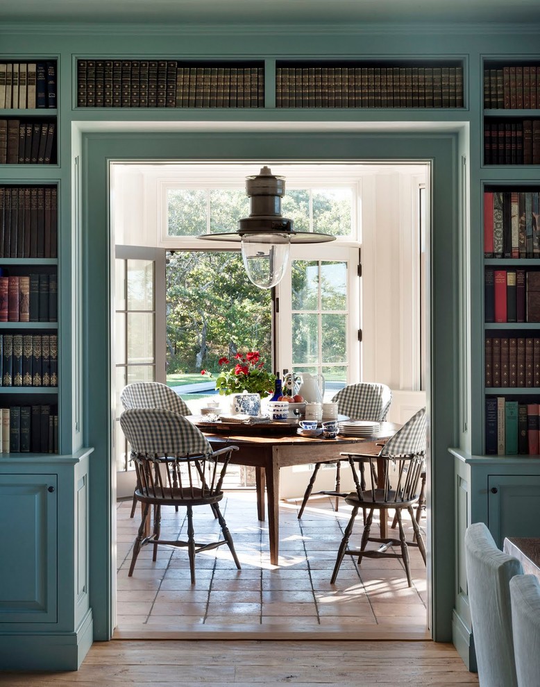 Mid-sized country terra-cotta tile and beige floor sunroom photo in Boston