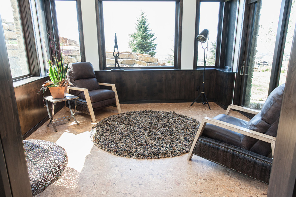 Kleiner Moderner Wintergarten ohne Kamin mit Korkboden und normaler Decke in Salt Lake City