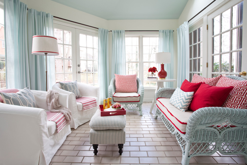 Mid-sized beach style ceramic tile sunroom photo in Atlanta with no fireplace and a standard ceiling