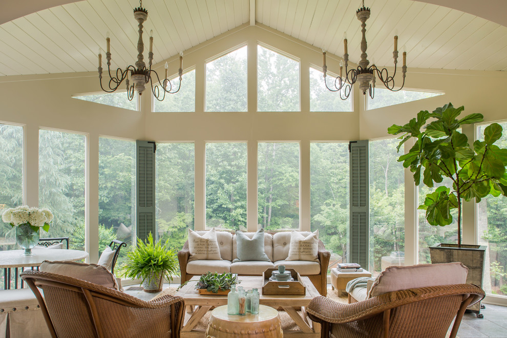 Example of a large classic slate floor sunroom design in Atlanta with a standard ceiling