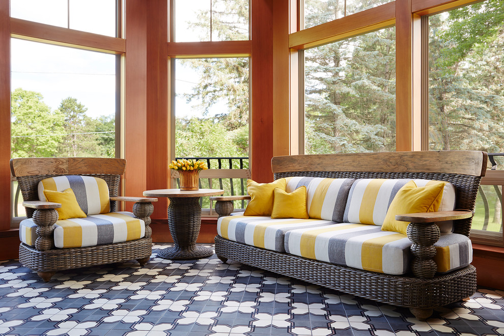 Design ideas for a classic conservatory in Minneapolis with multi-coloured floors.