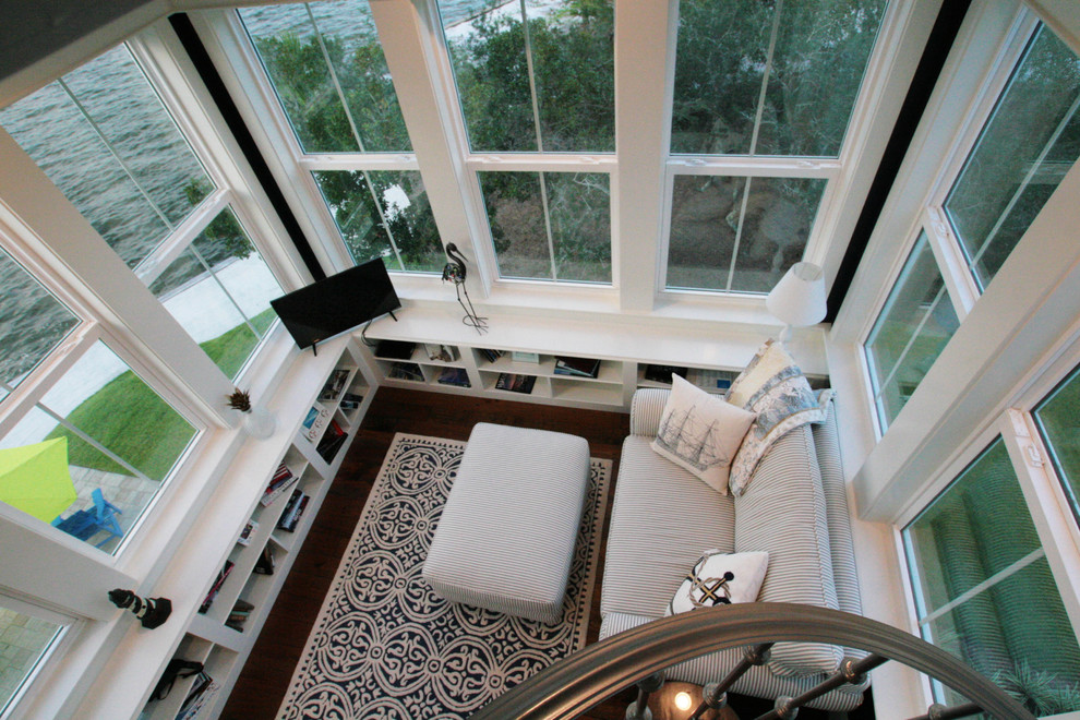 Design ideas for a large nautical conservatory with dark hardwood flooring, no fireplace and a standard ceiling.