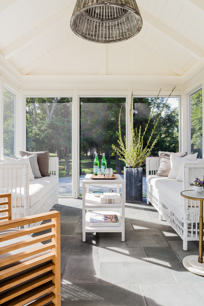Beach style gray floor sunroom photo in Boston with a standard ceiling