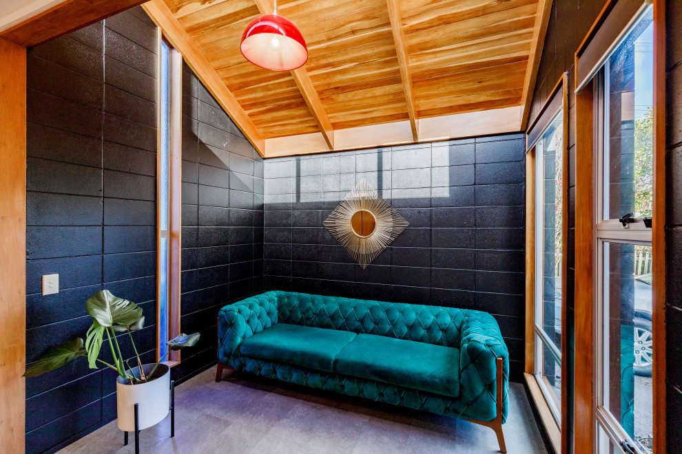 Immagine di una piccola veranda design con pavimento in linoleum e pavimento grigio