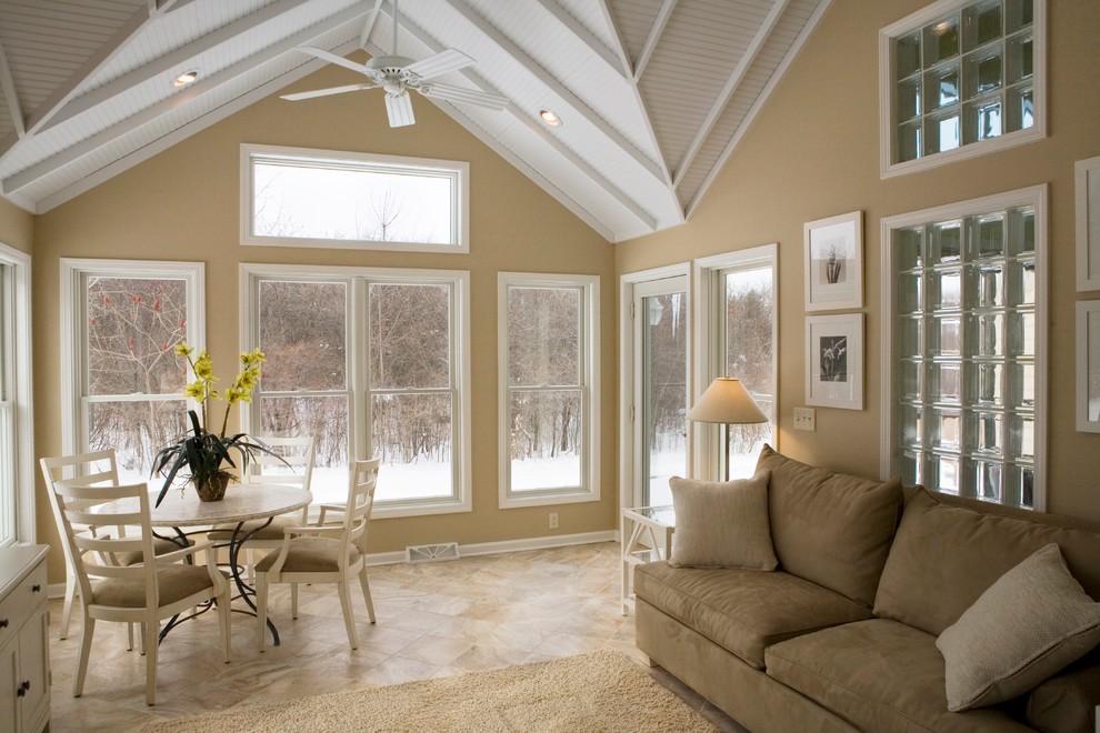 Inspiration for a mid-sized timeless ceramic tile sunroom remodel in New York with a standard ceiling