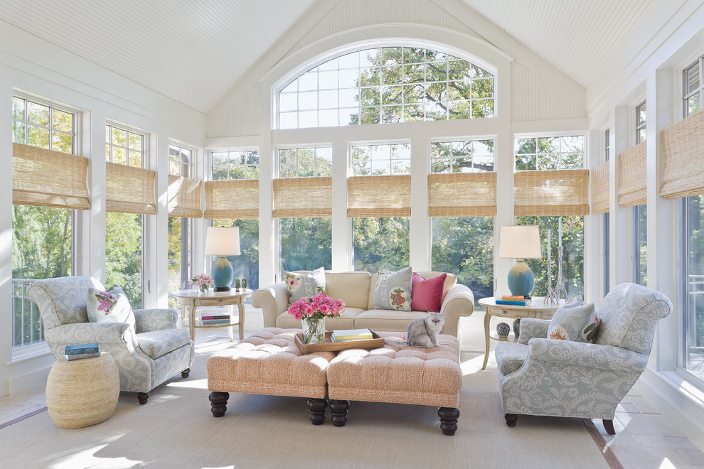 Inspiration for a large timeless gray floor sunroom remodel in Minneapolis with a standard ceiling