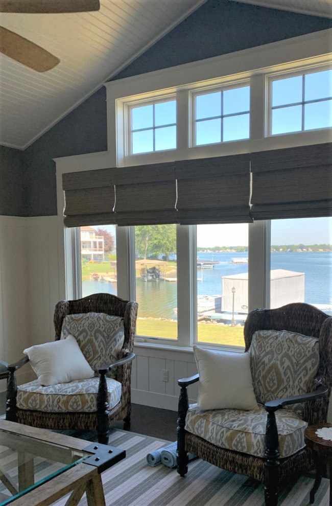 Sunroom woven wood roman shades Beach Style Sunroom Detroit by