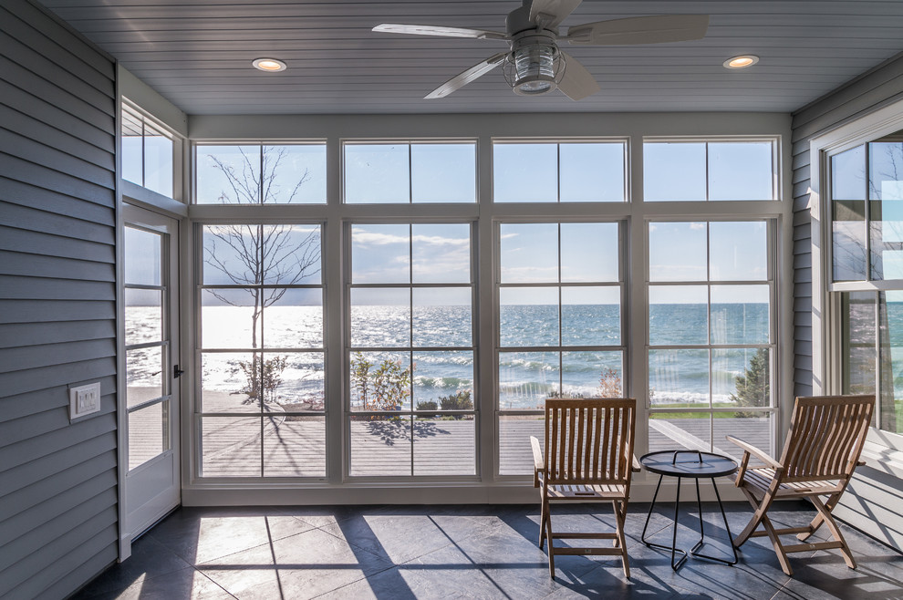 Example of a mid-sized beach style slate floor sunroom design in Toronto with a standard ceiling