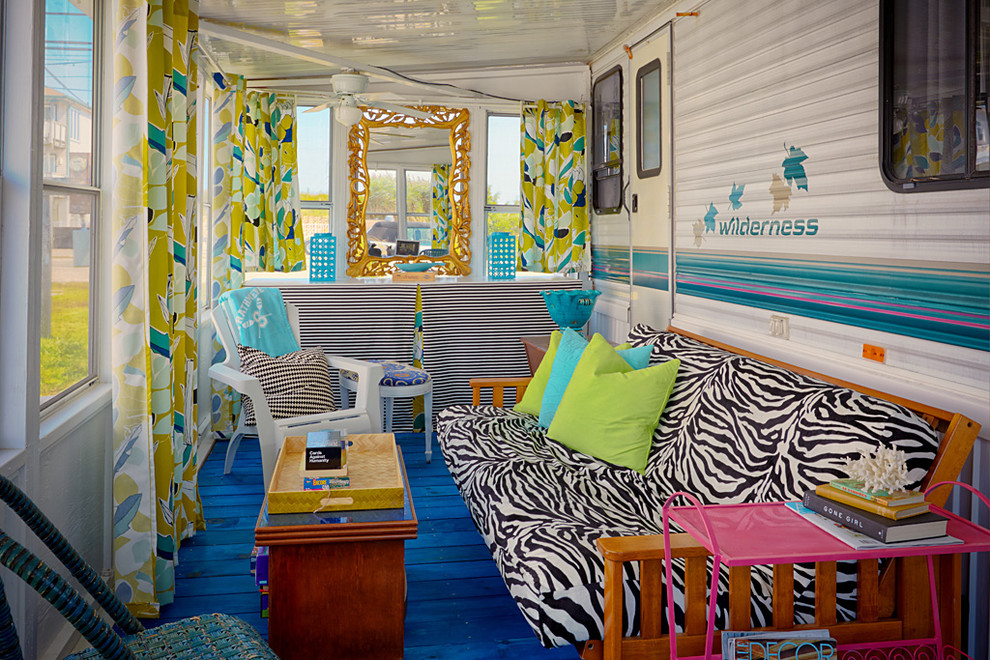 Example of an eclectic painted wood floor and blue floor sunroom design in Philadelphia with no fireplace and a standard ceiling