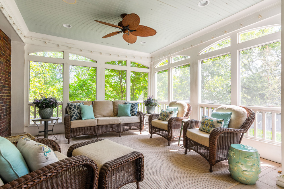 Large transitional beige floor sunroom photo in Nashville with no fireplace