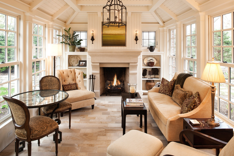 Inspiration for a timeless beige floor sunroom remodel in Minneapolis with a standard ceiling