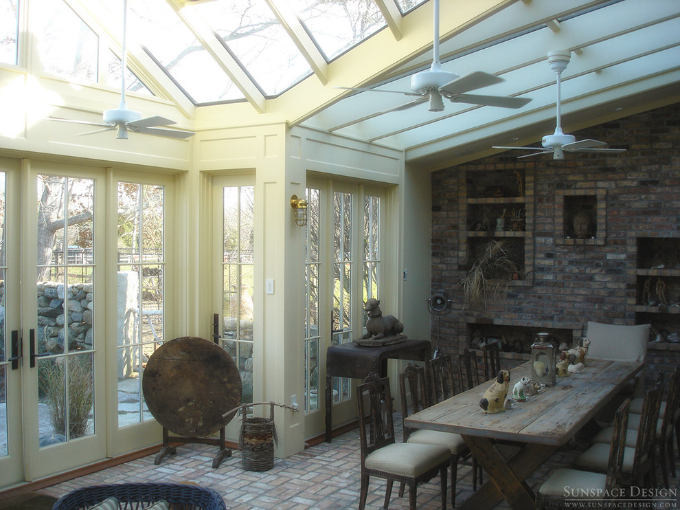 Design ideas for a large victorian conservatory in Boston with slate flooring, no fireplace and a glass ceiling.