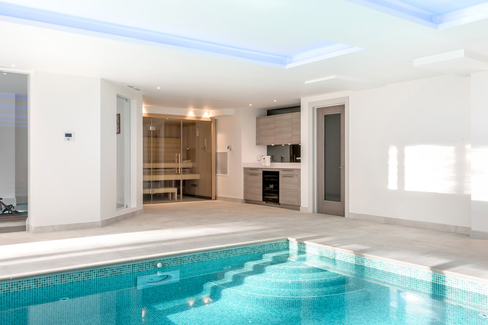 Traditional indoor rectangular lengths swimming pool in Berkshire.