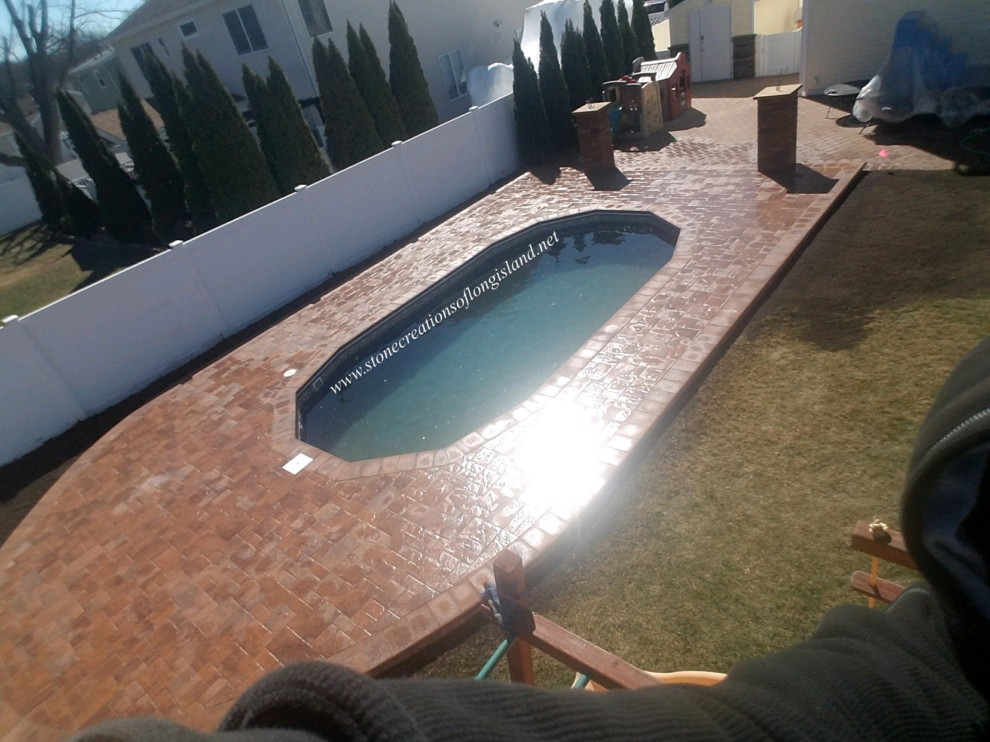 Nicolock Paver Pool Patio with Light Pillars West Islip, NY 11795