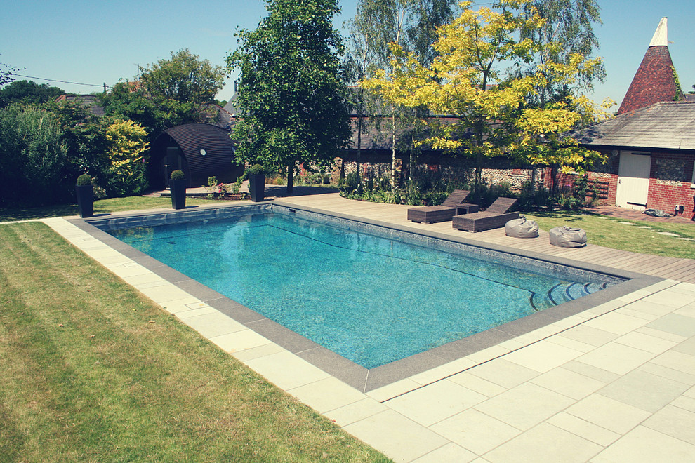 Design ideas for a rural swimming pool in Surrey.
