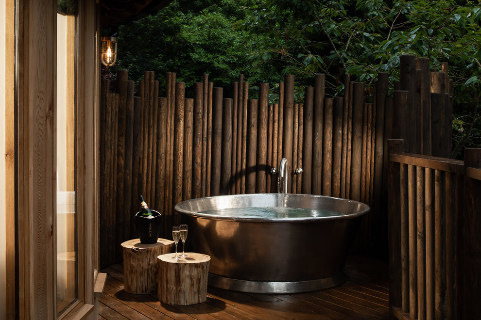 Design ideas for a rustic hot tub in Cornwall with decking.