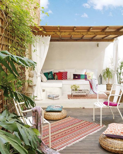 Boho Patio Furniture Ideas; The boho patio furniture ideas in this post include eclectic patio chairs, wall decor with rustic appeal, and even boho metal planters for your garden!