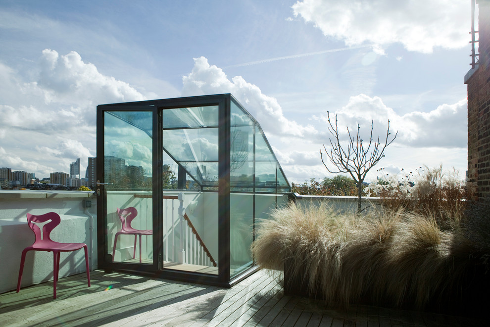 Modern roof rooftop terrace in London.