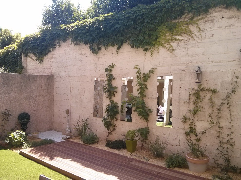 Immagine di una piccola terrazza contemporanea con un giardino in vaso