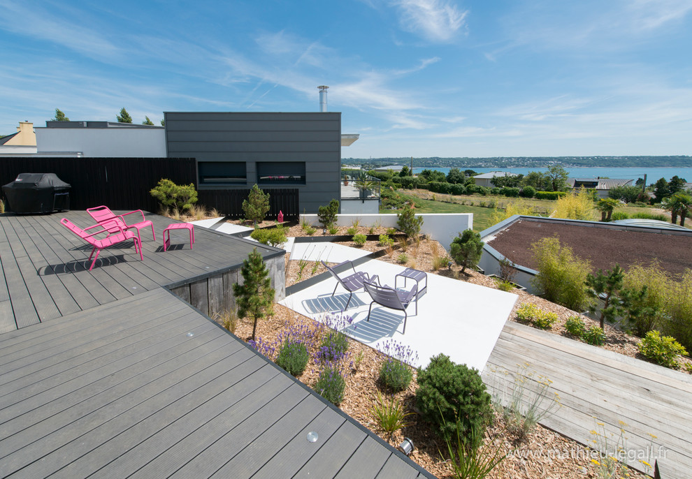 Ispirazione per una terrazza contemporanea di medie dimensioni, sul tetto e sul tetto con nessuna copertura
