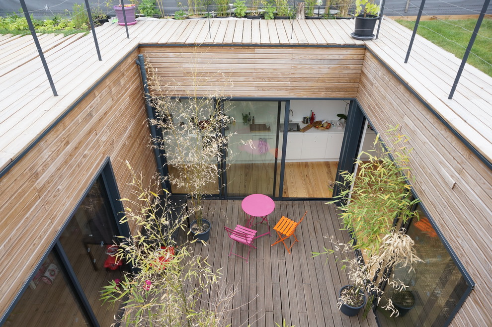 Idee per una terrazza contemporanea con un giardino in vaso