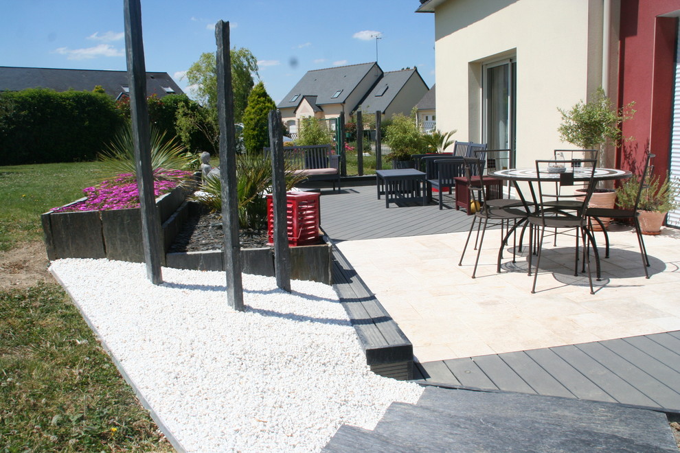 Terrasse bois composite et travertin de marbre blanc Moderno — free download