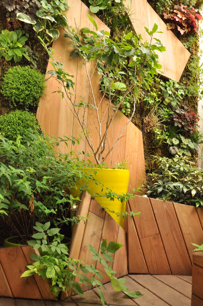 Idée de décoration pour un mur végétal de terrasse design de taille moyenne.