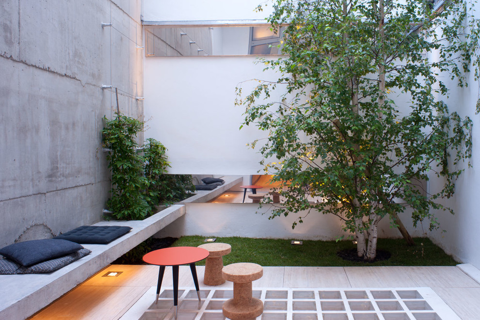 Patio - mid-sized contemporary courtyard patio idea in Paris with decking and no cover