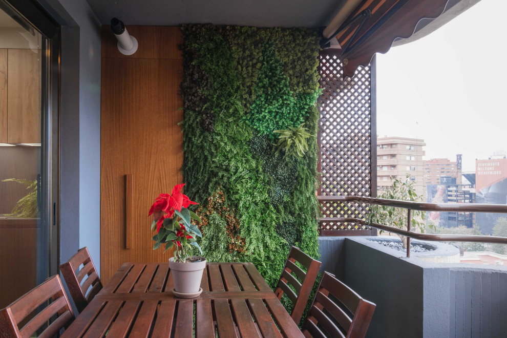Mittelgroße Moderne Terrasse mit Pflanzwand und Markisen in Valencia