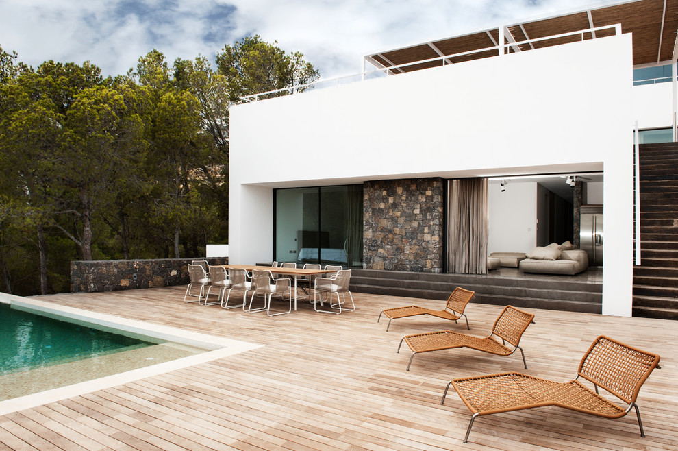 Mittelgroße, Unbedeckte Moderne Terrasse hinter dem Haus in Alicante-Costa Blanca