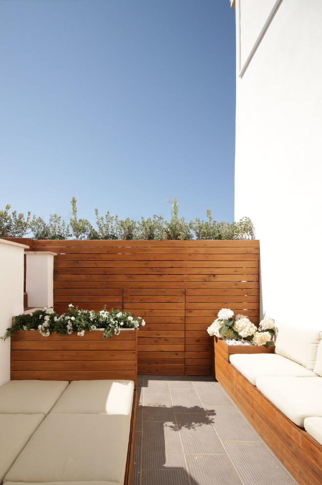 Idee per una grande terrazza contemporanea sul tetto con un giardino in vaso e nessuna copertura