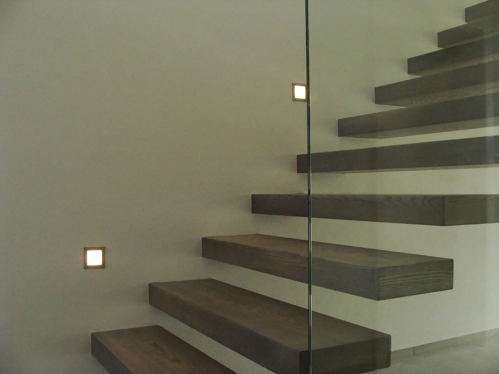 Inspiration for a medium sized contemporary wood straight staircase in Stuttgart.