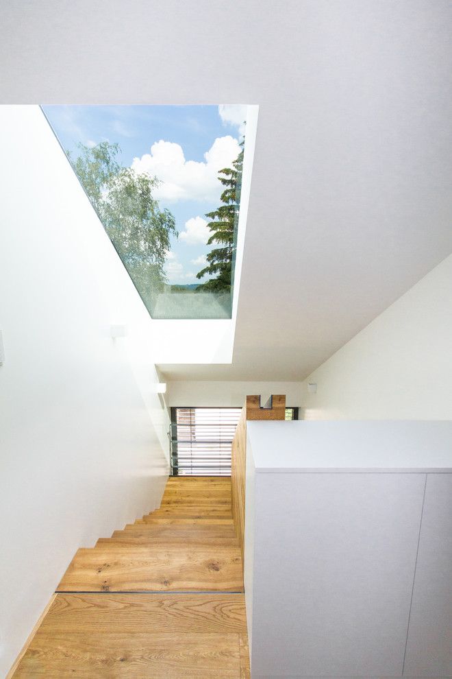 Источник вдохновения для домашнего уюта: прямая лестница среднего размера в современном стиле с деревянными ступенями