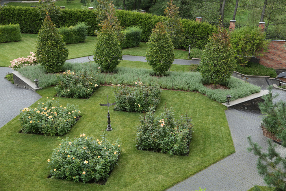 Immagine di un giardino design di medie dimensioni in estate con un muro di contenimento